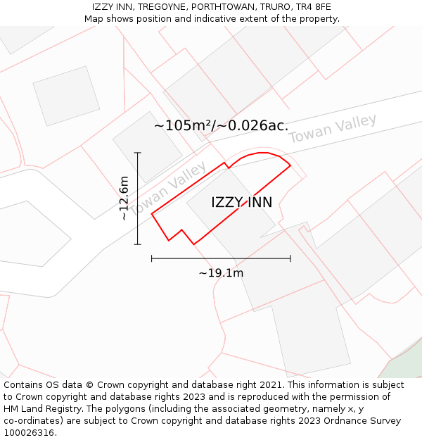 IZZY INN, TREGOYNE, PORTHTOWAN, TRURO, TR4 8FE: Plot and title map