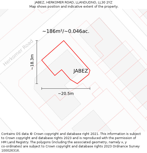 JABEZ, HERKOMER ROAD, LLANDUDNO, LL30 2YZ: Plot and title map