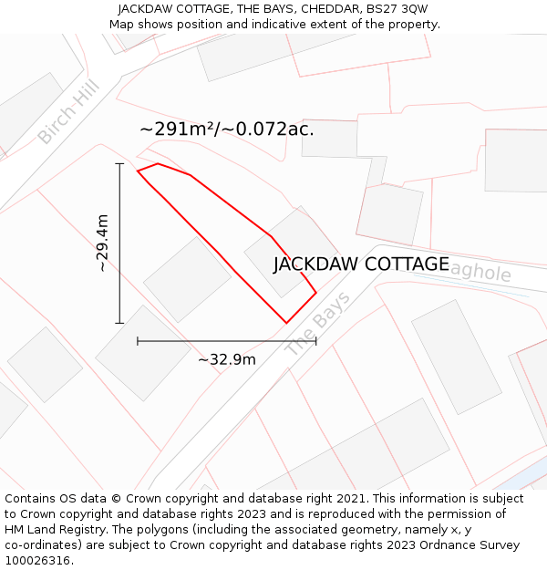 JACKDAW COTTAGE, THE BAYS, CHEDDAR, BS27 3QW: Plot and title map