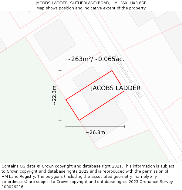 JACOBS LADDER, SUTHERLAND ROAD, HALIFAX, HX3 8SE: Plot and title map