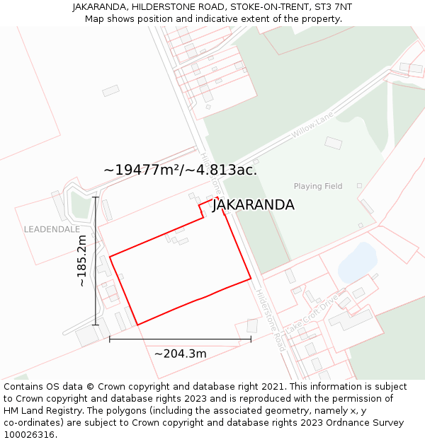 JAKARANDA, HILDERSTONE ROAD, STOKE-ON-TRENT, ST3 7NT: Plot and title map