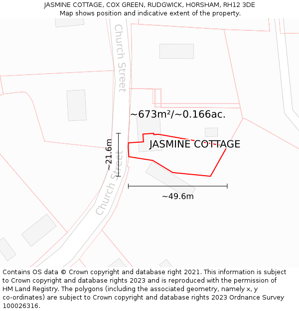 JASMINE COTTAGE, COX GREEN, RUDGWICK, HORSHAM, RH12 3DE: Plot and title map