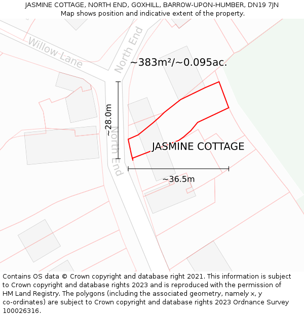 JASMINE COTTAGE, NORTH END, GOXHILL, BARROW-UPON-HUMBER, DN19 7JN: Plot and title map