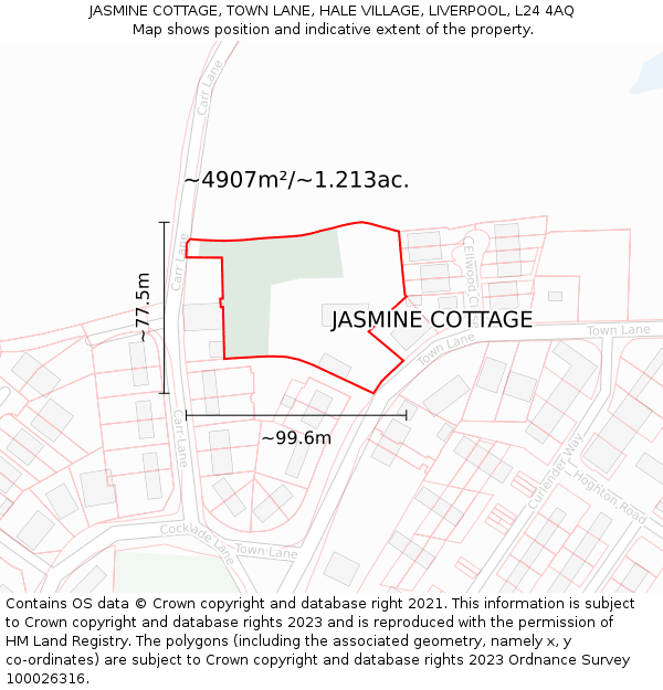 JASMINE COTTAGE, TOWN LANE, HALE VILLAGE, LIVERPOOL, L24 4AQ: Plot and title map