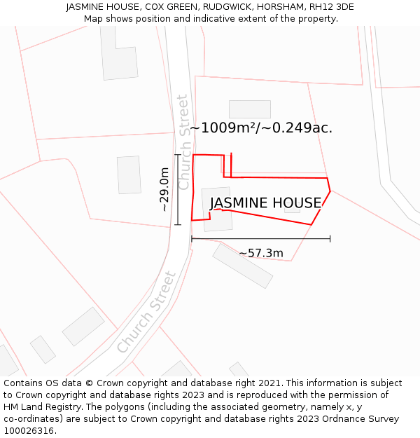 JASMINE HOUSE, COX GREEN, RUDGWICK, HORSHAM, RH12 3DE: Plot and title map