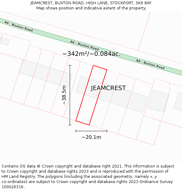 JEAMCREST, BUXTON ROAD, HIGH LANE, STOCKPORT, SK6 8AY: Plot and title map