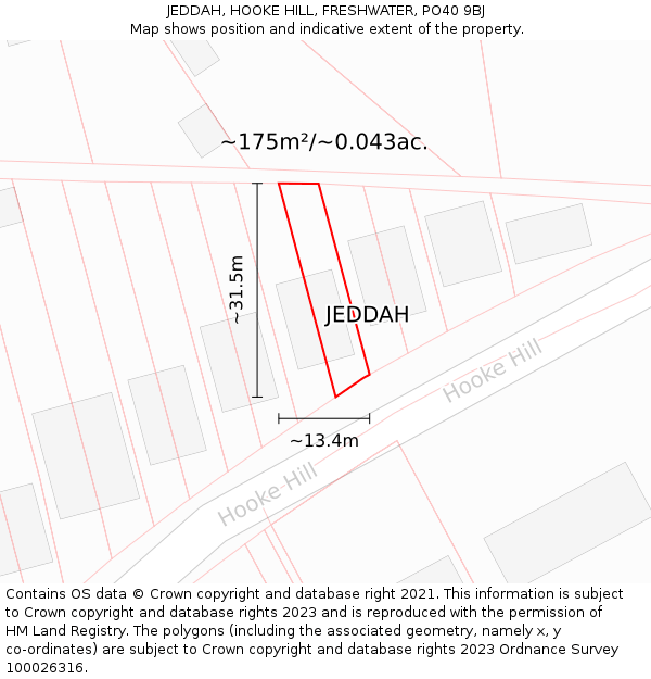 JEDDAH, HOOKE HILL, FRESHWATER, PO40 9BJ: Plot and title map