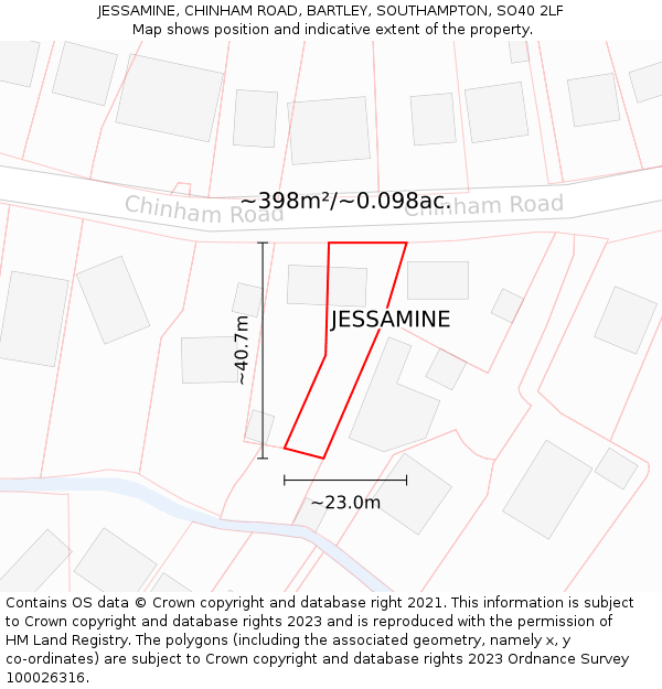 JESSAMINE, CHINHAM ROAD, BARTLEY, SOUTHAMPTON, SO40 2LF: Plot and title map