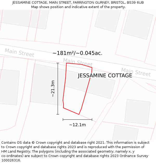 JESSAMINE COTTAGE, MAIN STREET, FARRINGTON GURNEY, BRISTOL, BS39 6UB: Plot and title map