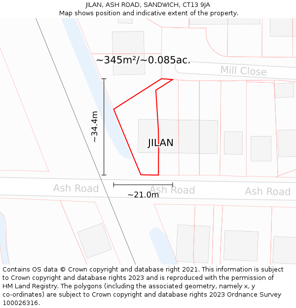 JILAN, ASH ROAD, SANDWICH, CT13 9JA: Plot and title map