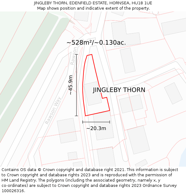 JINGLEBY THORN, EDENFIELD ESTATE, HORNSEA, HU18 1UE: Plot and title map