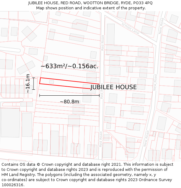 JUBILEE HOUSE, RED ROAD, WOOTTON BRIDGE, RYDE, PO33 4PQ: Plot and title map