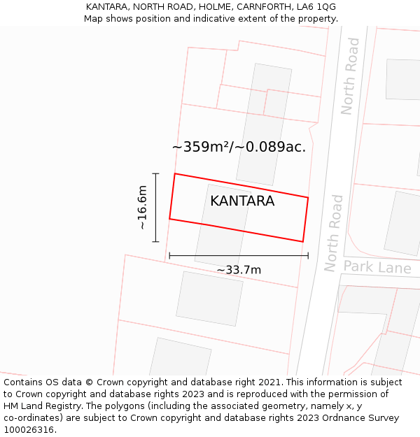 KANTARA, NORTH ROAD, HOLME, CARNFORTH, LA6 1QG: Plot and title map