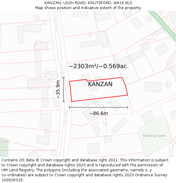 KANZAN, LEGH ROAD, KNUTSFORD, WA16 8LS: Plot and title map