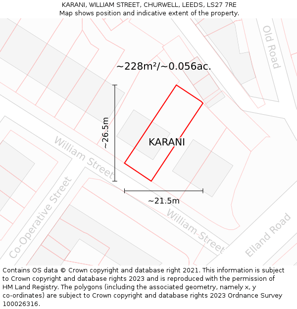 KARANI, WILLIAM STREET, CHURWELL, LEEDS, LS27 7RE: Plot and title map