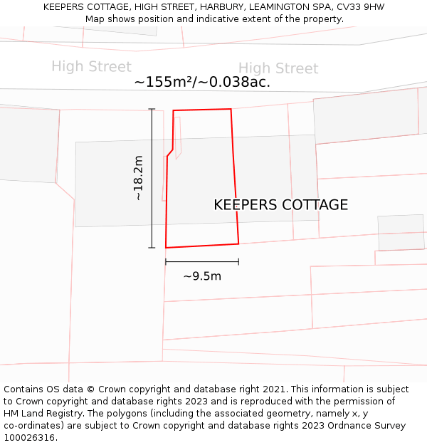 KEEPERS COTTAGE, HIGH STREET, HARBURY, LEAMINGTON SPA, CV33 9HW: Plot and title map