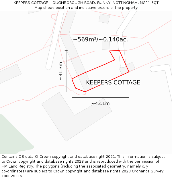 KEEPERS COTTAGE, LOUGHBOROUGH ROAD, BUNNY, NOTTINGHAM, NG11 6QT: Plot and title map