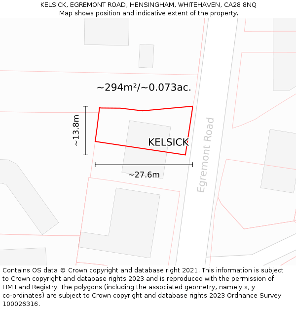 KELSICK, EGREMONT ROAD, HENSINGHAM, WHITEHAVEN, CA28 8NQ: Plot and title map