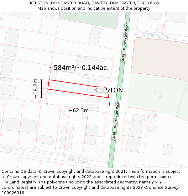 KELSTON, DONCASTER ROAD, BAWTRY, DONCASTER, DN10 6NQ: Plot and title map