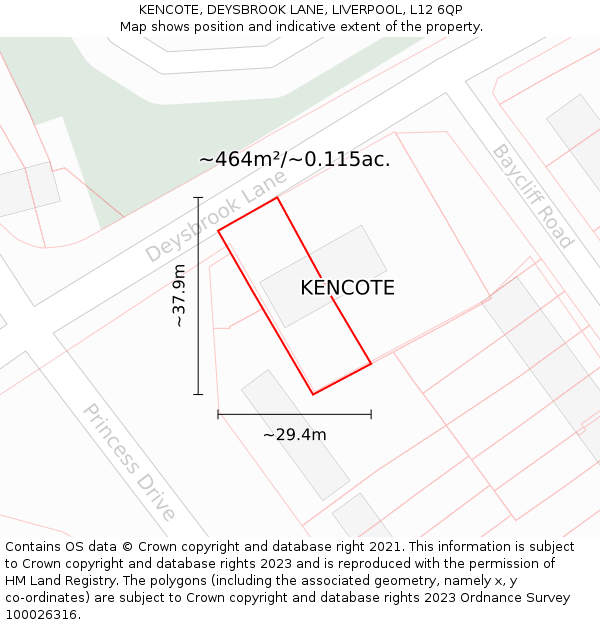 KENCOTE, DEYSBROOK LANE, LIVERPOOL, L12 6QP: Plot and title map