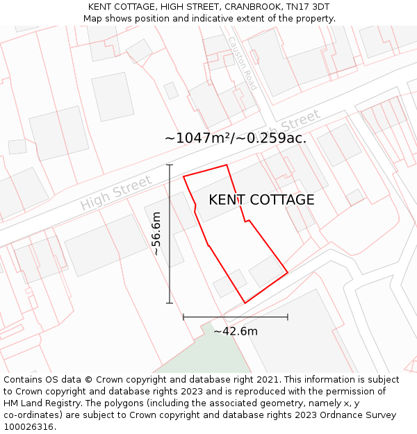 KENT COTTAGE, HIGH STREET, CRANBROOK, TN17 3DT: Plot and title map