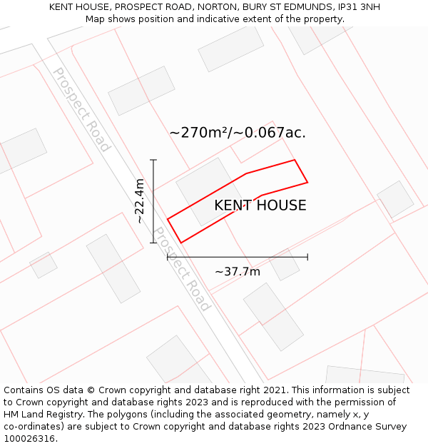 KENT HOUSE, PROSPECT ROAD, NORTON, BURY ST EDMUNDS, IP31 3NH: Plot and title map