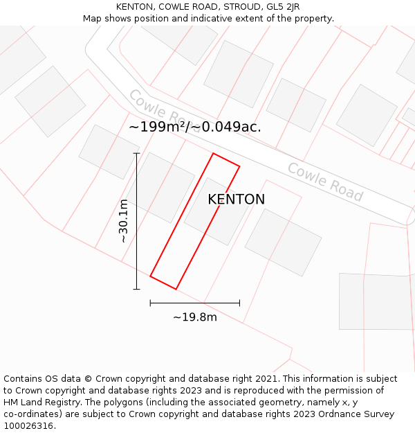 KENTON, COWLE ROAD, STROUD, GL5 2JR: Plot and title map