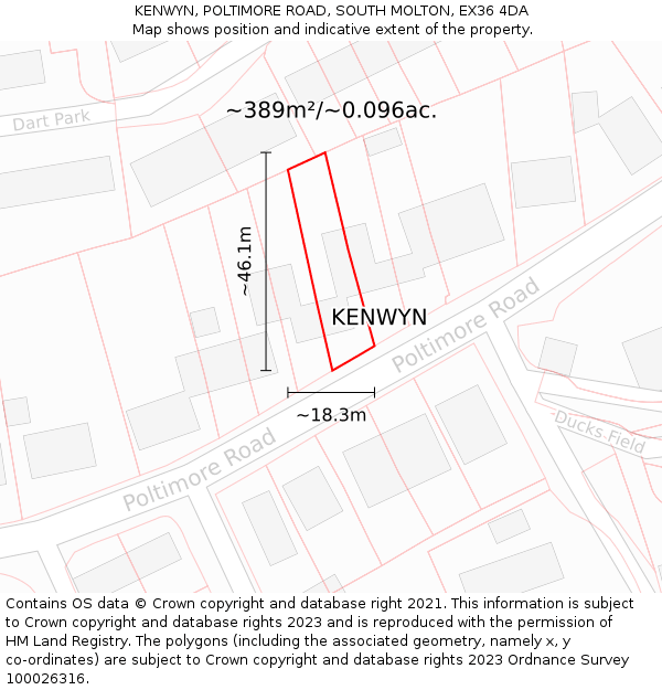 KENWYN, POLTIMORE ROAD, SOUTH MOLTON, EX36 4DA: Plot and title map