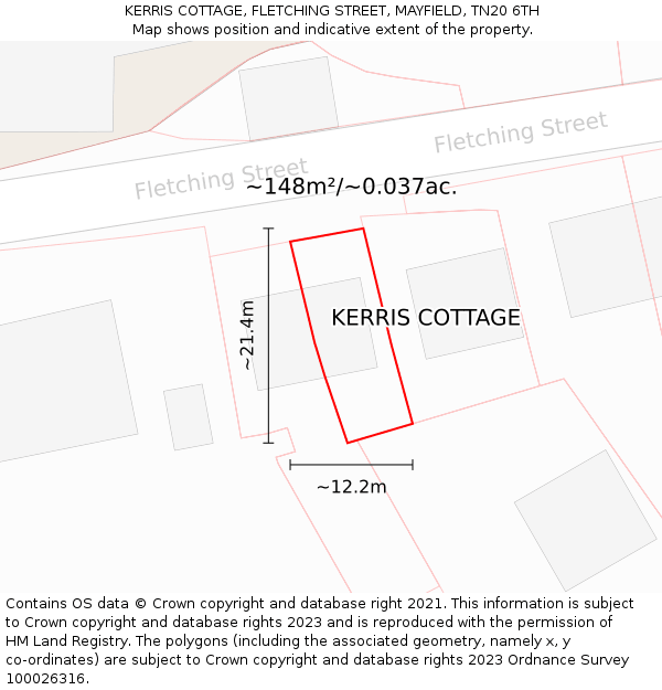 KERRIS COTTAGE, FLETCHING STREET, MAYFIELD, TN20 6TH: Plot and title map