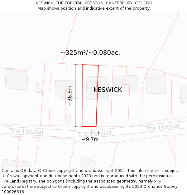 KESWICK, THE FORSTAL, PRESTON, CANTERBURY, CT3 1DR: Plot and title map