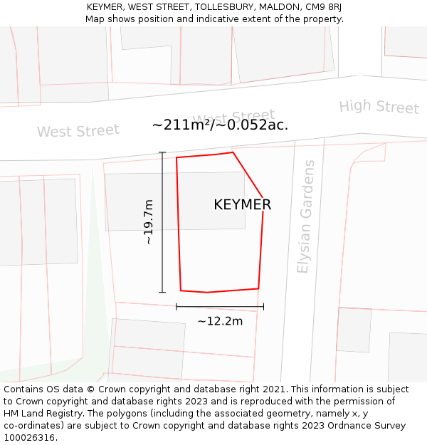 KEYMER, WEST STREET, TOLLESBURY, MALDON, CM9 8RJ: Plot and title map