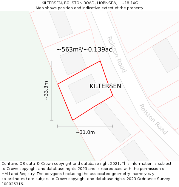 KILTERSEN, ROLSTON ROAD, HORNSEA, HU18 1XG: Plot and title map