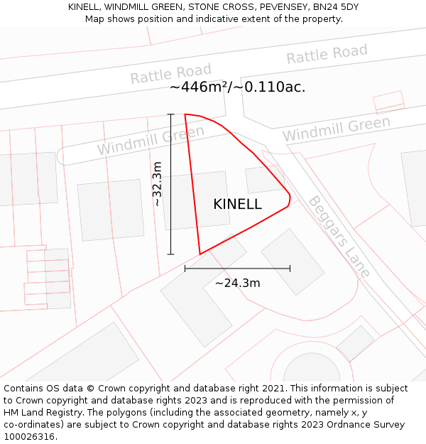 KINELL, WINDMILL GREEN, STONE CROSS, PEVENSEY, BN24 5DY: Plot and title map