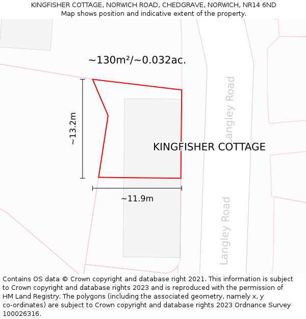 KINGFISHER COTTAGE, NORWICH ROAD, CHEDGRAVE, NORWICH, NR14 6ND: Plot and title map