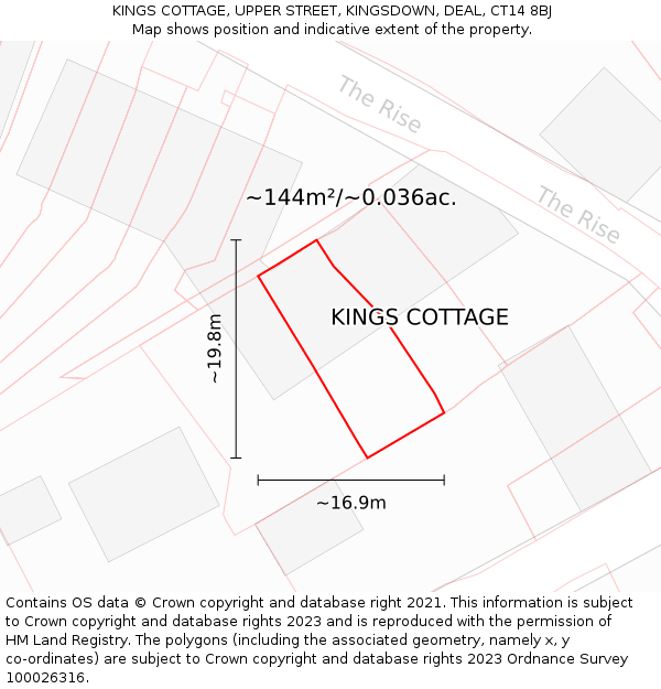 KINGS COTTAGE, UPPER STREET, KINGSDOWN, DEAL, CT14 8BJ: Plot and title map