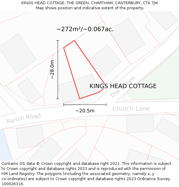 KINGS HEAD COTTAGE, THE GREEN, CHARTHAM, CANTERBURY, CT4 7JW: Plot and title map