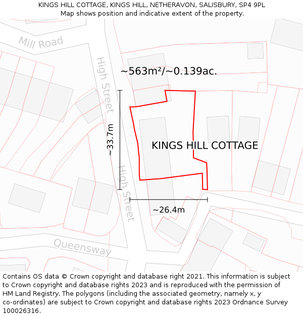 KINGS HILL COTTAGE, KINGS HILL, NETHERAVON, SALISBURY, SP4 9PL: Plot and title map