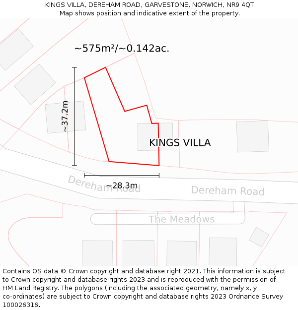 KINGS VILLA, DEREHAM ROAD, GARVESTONE, NORWICH, NR9 4QT: Plot and title map