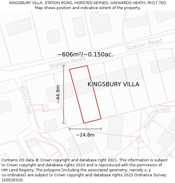 KINGSBURY VILLA, STATION ROAD, HORSTED KEYNES, HAYWARDS HEATH, RH17 7ED: Plot and title map