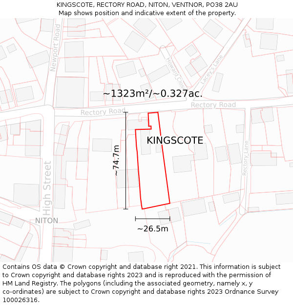 KINGSCOTE, RECTORY ROAD, NITON, VENTNOR, PO38 2AU: Plot and title map