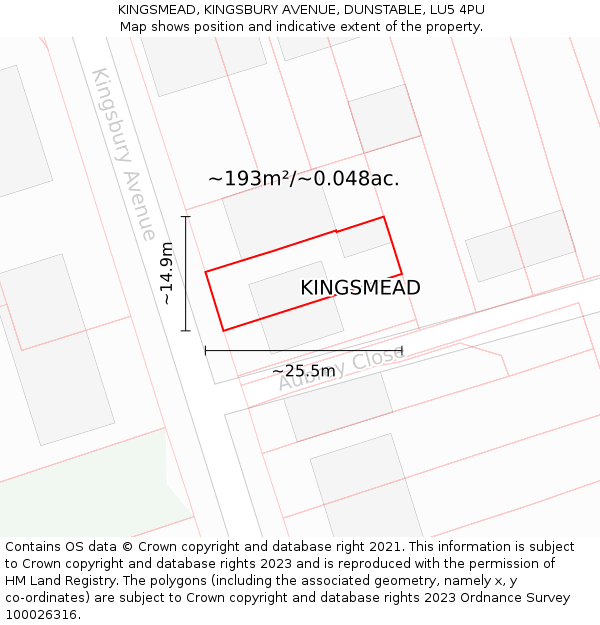 KINGSMEAD, KINGSBURY AVENUE, DUNSTABLE, LU5 4PU: Plot and title map