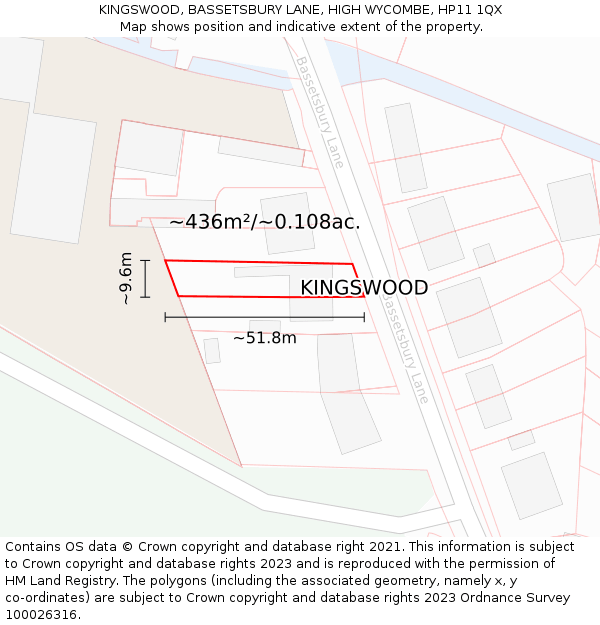 KINGSWOOD, BASSETSBURY LANE, HIGH WYCOMBE, HP11 1QX: Plot and title map