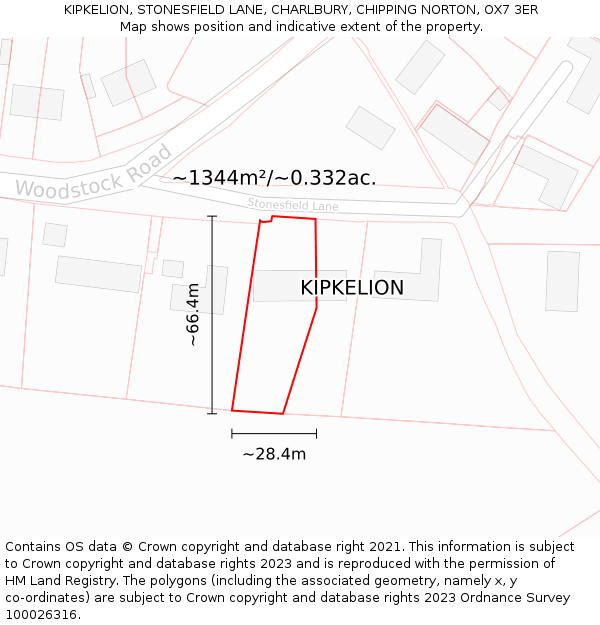 KIPKELION, STONESFIELD LANE, CHARLBURY, CHIPPING NORTON, OX7 3ER: Plot and title map