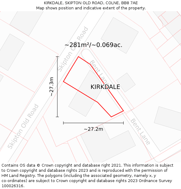 KIRKDALE, SKIPTON OLD ROAD, COLNE, BB8 7AE: Plot and title map