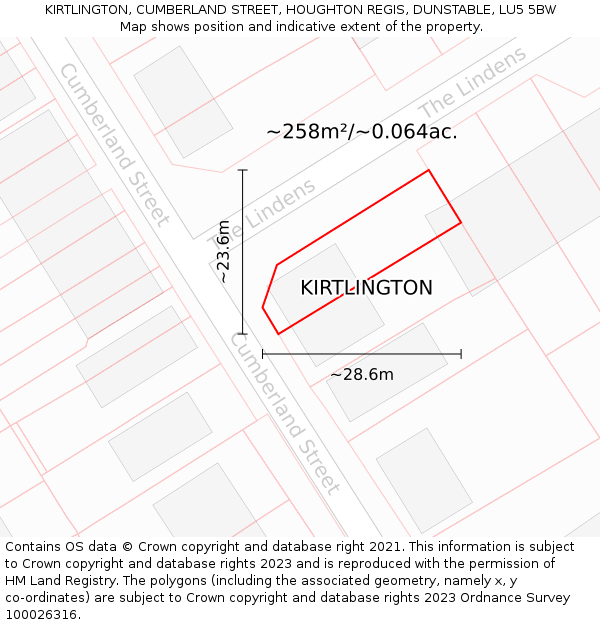 KIRTLINGTON, CUMBERLAND STREET, HOUGHTON REGIS, DUNSTABLE, LU5 5BW: Plot and title map