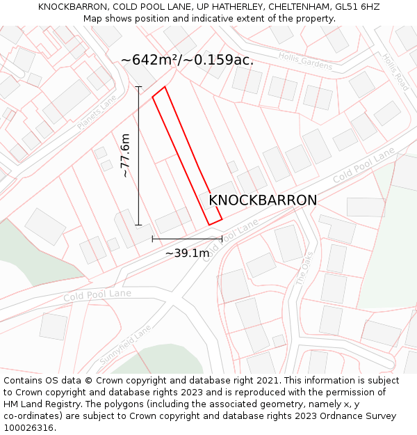 KNOCKBARRON, COLD POOL LANE, UP HATHERLEY, CHELTENHAM, GL51 6HZ: Plot and title map