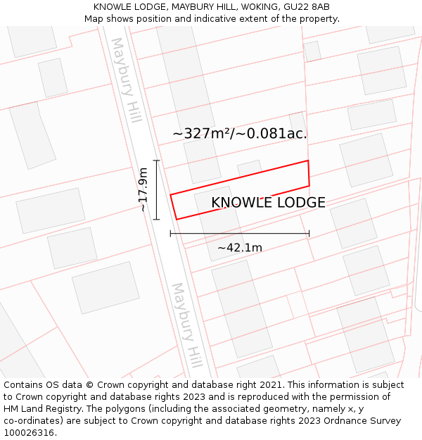 KNOWLE LODGE, MAYBURY HILL, WOKING, GU22 8AB: Plot and title map