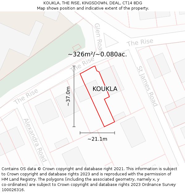 KOUKLA, THE RISE, KINGSDOWN, DEAL, CT14 8DG: Plot and title map