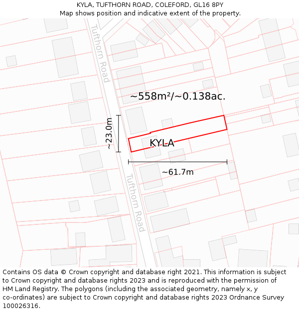 KYLA, TUFTHORN ROAD, COLEFORD, GL16 8PY: Plot and title map