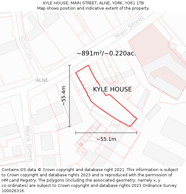 KYLE HOUSE, MAIN STREET, ALNE, YORK, YO61 1TB: Plot and title map